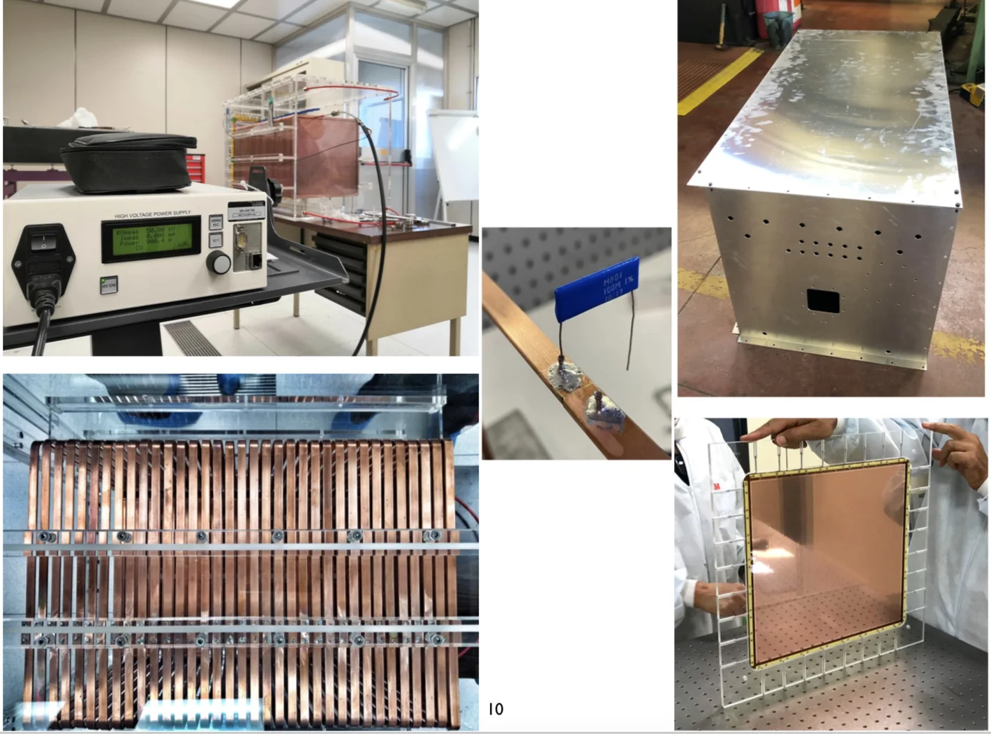 Collage showing LIME construction, field cage and detector components