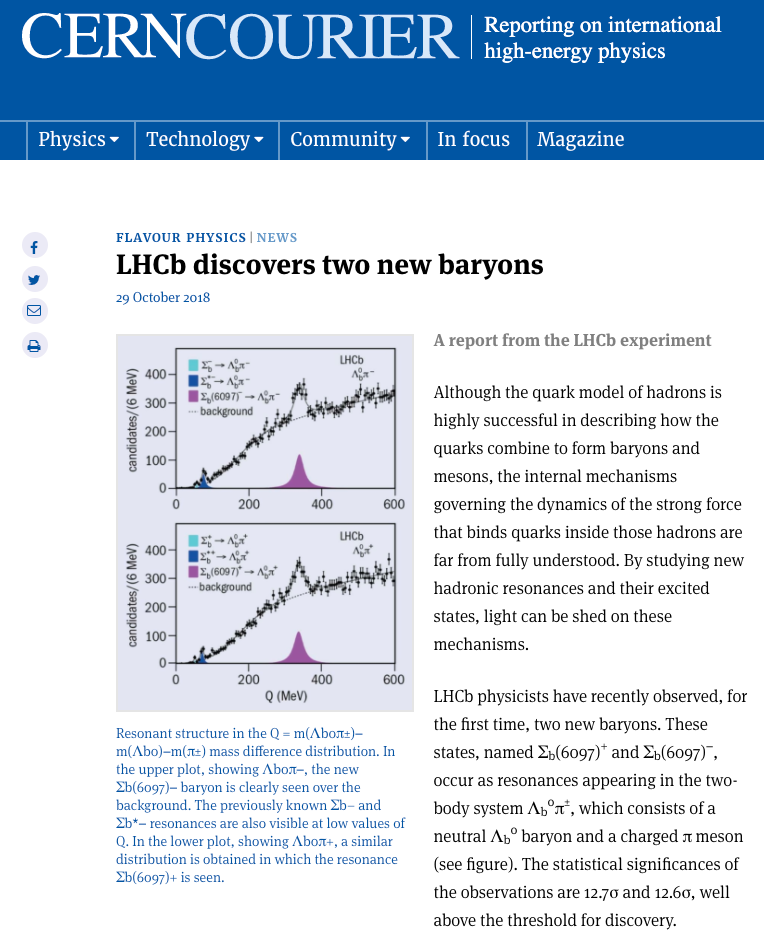 CERN Courier: LHCb discovers two new baryons.